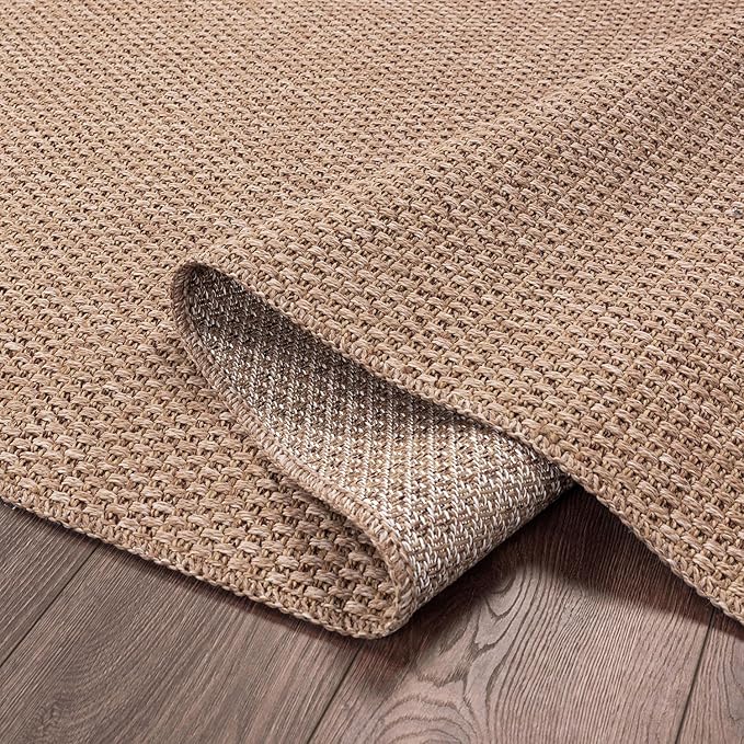 CAMILSON Easy Jute Rug 8x10, Indoor Outdoor Natural Color Farmhouse Area Rugs for Living Room Patio and Kitchen Rug, Solid Boho Woven Design, Easy-Cleaning, Washable Outside Carpet Alfombras (8 x 10)