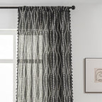 Sutuo Home Boho Curtains 63 Inches Length for Kitchen Doorway Cafe Dining Room, Stripe Floral Vintage Tassels Window Treatment Drape for Halloween Decorations Rod Pocket, 1 Panel 59" W x 63" L,Black