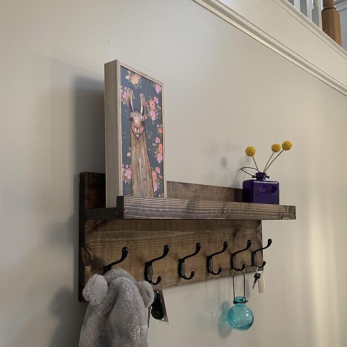 Coat Rack with Shelf Wall Mounted with Storage (Choose Your Length) Towel Rack Entryway Organizer Key Hooks (32" L (8 Hooks))