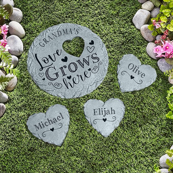 Let's Make Memories Personalized Garden Stone - Resin - Custom Garden Décor - Heart Stepping Stone - for Dad - for Father's Day