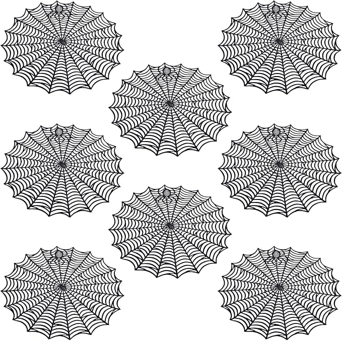 8 Pcs Spider Web Placemats - 15" Heat Insulation Table Mats - Hollow Out Spiderweb Coasters for Dining Table Halloween Decoration (Black)