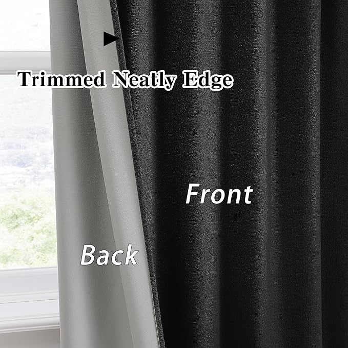 RAIN CITY Black Blackout Curtains 50 x 108-inches Long 9 ft Tall 2 Panels,100 Inch Wide Total Modern Farmouse Thermal Insulated Energy Saving Window Drapery for Living Room