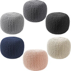 Casafield Round Pouf Ottoman, Light Pink - 20" Diameter x 14.5" High Cotton Knit Foot Stool - Boho Floor Pouffe for Living Room, Bedroom, Home Office