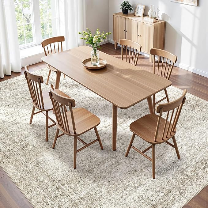 Washable Area Rugs for Living Room -6x9 Neutral Vintage Distressed Floral Farmhouse Boho Large Soft Floor Rug Indoor Non Slip Carpet for Living Room Bedroom Dining Room Office-Beige