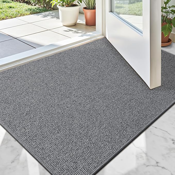 LUMI Indoor Door Mat 17"x30", Ultra Thin Low Profile Non-Slip Doormat for Home Entrance, Absorbent & Stain-Resistant Welcome Mats, Washable Entryway Mat for Front Door, Patio, Porch, Grey