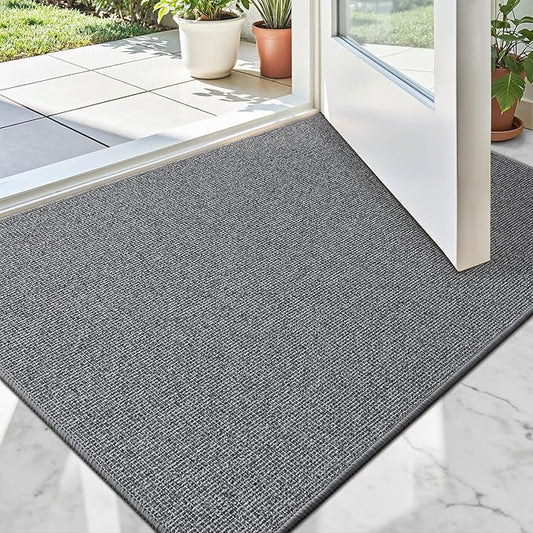 LUMI Indoor Door Mat 24"x36", Ultra Thin Low Profile Non-Slip Doormat for Home Entrance, Absorbent & Stain-Resistant Welcome Mats, Washable Entryway Mat for Front Door, Patio, Porch, Grey
