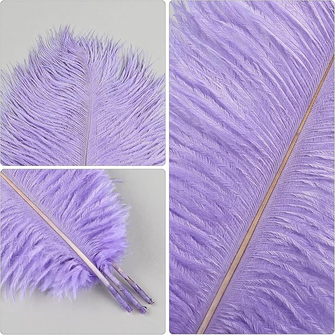 THARAHT Lavender Ostrich Feathers 24pcs Natural Bulk 10-12Inch 25cm-30cm for Crafts Wedding Party Centerpieces Easter Gatsbi and Decoration Feather
