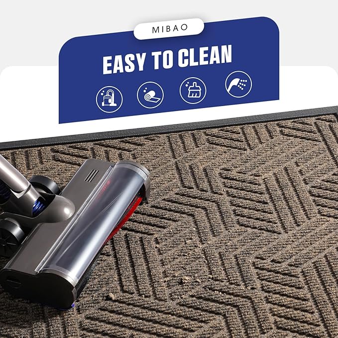 Mibao Front Door Mat Outside Entrance, Durable Outdoor Indoor Mat, Low Profile Heavy Duty Doormat, Non-Slip, Traps Dirt and Moisture, Easy Clean Patio Porch Entryway Mat, 17" x 29.5", Brown