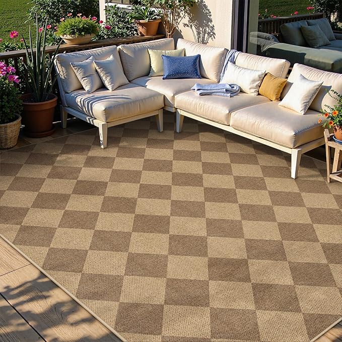 Lahome Checkered Easy Jute 6x9 Rug, Large Rugs for Living Room Dining Room Farmhouse Indoor Outdoor Carpet, Checkerboard Washable Geometric Rug Non Slip Black Carpet for Office Backyard Patio