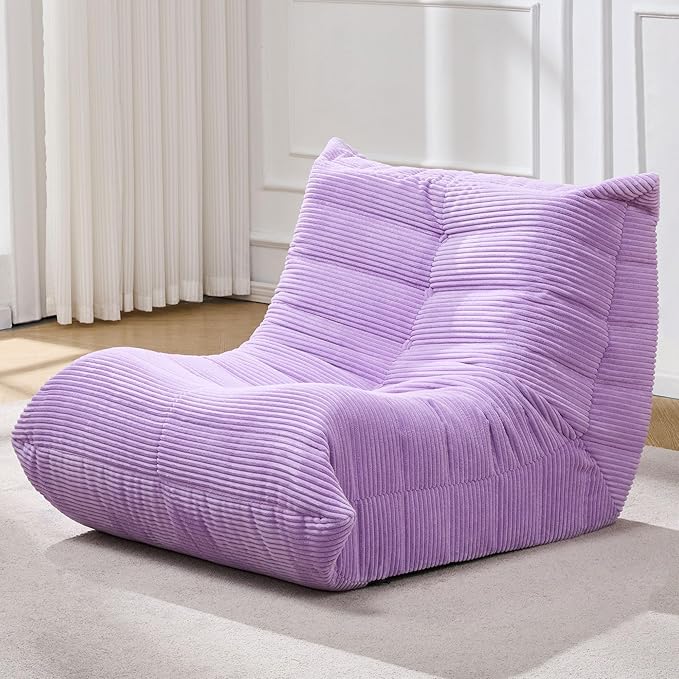 Bean Bag Chairs for Adults Giant Bean Bag Chair Memory Foam BeanBag Chair Big Bean Bag Sofa with Filler Faux Fur Fireside Beanbags Lazy Sofa for Living Room Bedroom Dorm Office (Purple Corduroy)