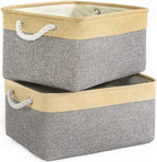 TheWarmHome Storage Basket for Organizing - 3 Pack 14x10x7 inch Large Collapsible Storage Bin for Shelves, Fabric Storage Cubes for Organizer ClosetCloth Gift Toy (Grey & Gold)