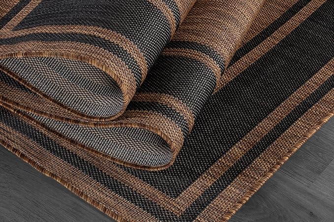 Beverly Rug Large Outdoor Rug 9x12 Modern Bordered Area Rugs for Indoor and Outdoor Patio Deck Porch Garden Waterproof Weather Sun Resistant Washable Outside Carpet (9 x 12 Gold)