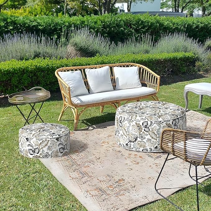LVTXIII Inflatable Stool Ottoman Footrest with Handle, Decorative Fade-Resistant Foot Stool, Indoor or Outdoor Pouf for Home Garden and Camping Use, 21x21x9, Dailey Tan