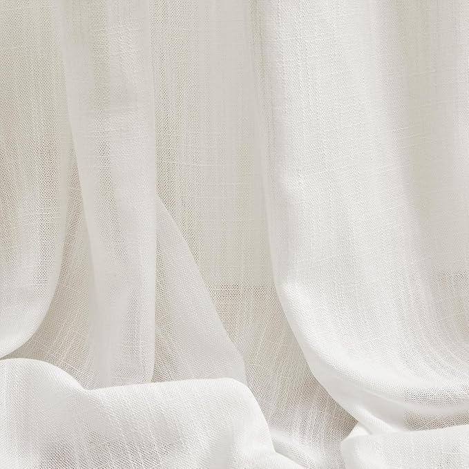 MYSKY HOME Natural Linen White Curtains 84 Inches Long, Semi Sheer Soft Cotton Window Drapes Set for Living Room Back Tab Elegant Cute Look Country Bedroom Curtains, 50" x 84", Beige, Pack-2