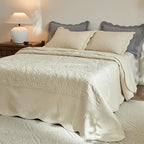 MarCielo 3-Piece 100% Cotton Oversized Bedspread Lightweight Quilt Coverlet Embroidery Farmhouse Bedding Set T0 (Yellowish Beige, Oversized King (118"x106"))