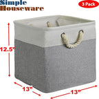 SIMPLE HOUSEWARE Fabric Storage Cubes, 13" x 13" Storage Bin, 3 Pack, Gray