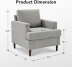 Mid-Century Accent Chair,Modern Linen Fabric Armchair for Living Room,Comfy Upholstered Reading Accent Chairs for Bedroom,Single Sofa Chair with Wood Legs (Light Grey, 1 Pack)