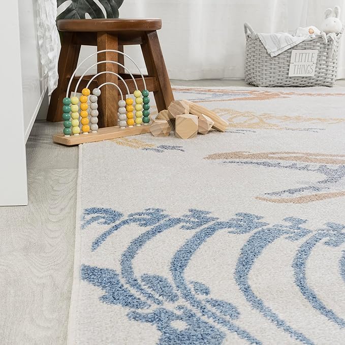 JONATHAN Y Machine-Washable Cream/Multi Runner Rug, 2x8, Kingdarr T-Rex Modern, Casual, Kids & Novelty for Living Room, Dining Room, Bedroom, Kitchen Easy-Cleaning, Non-Shedding (KDW103A-28)