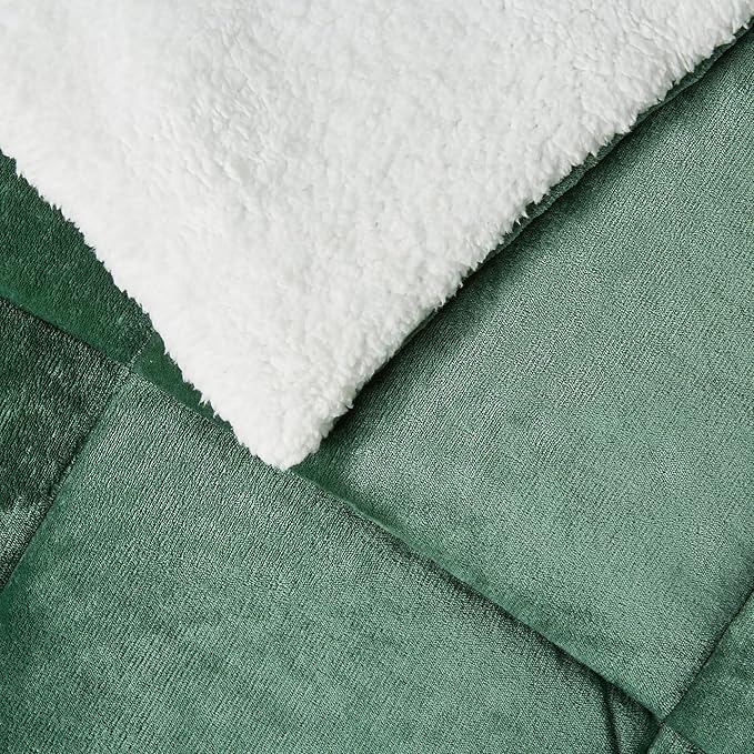Amazon Basics Reversible Sherpa Comforter Set with Pillow Sham, Green, Queen/Full