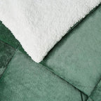 Amazon Basics Reversible Sherpa Comforter Set with Pillow Sham, Green, Queen/Full