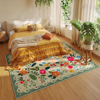 Living Room Rug 6x9 Rug Machine Washable Boho Area Rug Non Slip Floral Vintage Low Pile Large Rug for Living Room, Bedroom, Farmhouse, Dining Room, Kids Playroom(Green)