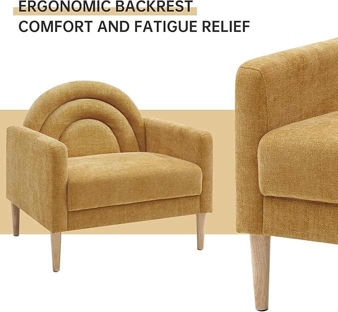 Accent Chair Reading Chair with Armrest, Small Comfy Chair for Small Spaces, Modern Linen Upholstered Armchair for Bedroom & Living Room, Single Sofa Chair with Wood Legs, Easy Assembly (Yellow)