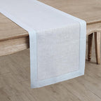 Solino Home Linen Light Blue Table Runner 90 Inches Long - 100% Pure Linen Hemstitch 14 x 90 Inch Table Runner for Dining - Classic Hemstitch