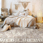 Washable Area Rugs for Living Room - 8x10 Neutral Vintage Distressed Floral Farmhouse Boho Large Soft Floor Rug Indoor Non Slip Carpet for Bedroom Dining Room Office - Grey Brown