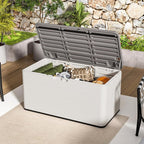 100 Gallon Plus Resin Deck Box, Waterproof Outdoor Storage Bin for Patio Furniture, Pool Accessories, and Garden Tools, Lockable & UV-Resistant, White