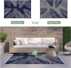 GENIMO Outdoor Rug 4' x 6' Waterproof for Patios Clearance, Reversible Outdoor Plastic Straw Camping Rug Carpet, Large Area Rugs Mats for RV, Camper, Deck, Balcony, Porch, Beach, Picnic Navy Blue&Grey