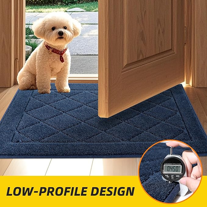 JSEI Dirt Trapper Door Mat 20"x32", Non-Slip Washable Entryway Mats, Dog Door Mat, Stain Resistant and Absorbent Floor Mats, Low Profile Welcome Mat for Front Back Door, Navy Blue