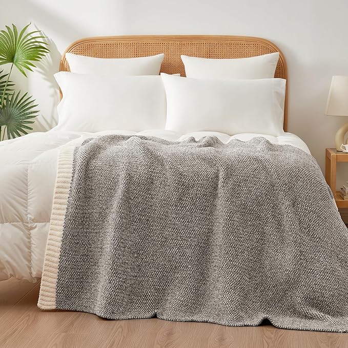Snuggle Sac Grey Throw XL Blanket, Super Soft Warm Oversized Throw Knit Blankets Fuzzy Plush, Dark Grey, 50x70 inches