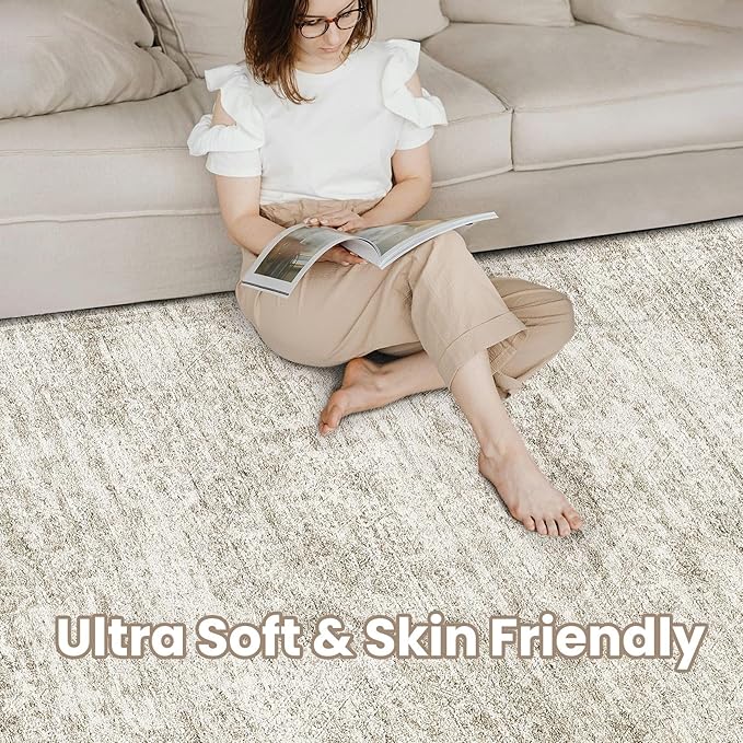 Washable Area Rugs for Living Room -9x12 Neutral Vintage Distressed Floral Farmhouse Boho Large Soft Floor Rug Indoor Non Slip Carpet for Living Room Bedroom Dining Room Office - Beige