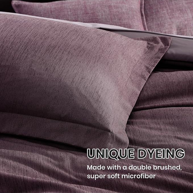 Monbix California King Comforter Set - 7 Pieces Cationic Dyeing Italian Plum Bed in a Bag Cal King Bed Sets with Comforter, Sheets, Pillowcases & Shams, Reversible Bedding Comforters Sets (108 * 92)