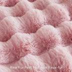 JELLYMONI Faux Fur Throw Blanket, Pink Cozy Plush Bubble Bed Blanket, Thick and Warm, 50" X 60"