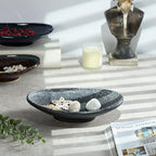Oval Ceramic Decorative Bowl, Key Dish for Entryway Table, Small Home Decor Accent, Trinket Tray for Office Home Decor Gift (10'' Snowflake Gray without Glaze Layer)