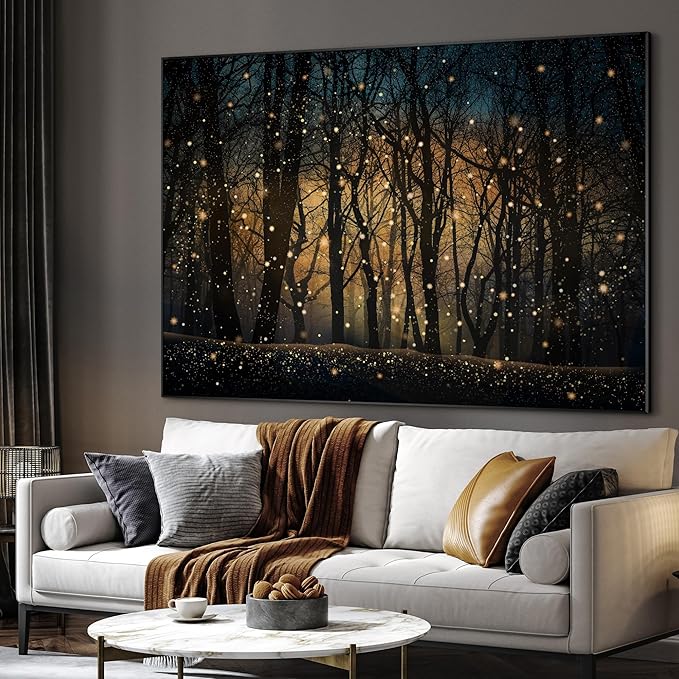 SIGNWIN 60"x72" Extra Large Framed Wall Art Magical Firefly Night Forest, Enchanted Woodland Scene for Home Living Room Bedroom Decor (Frame Assembly Required)