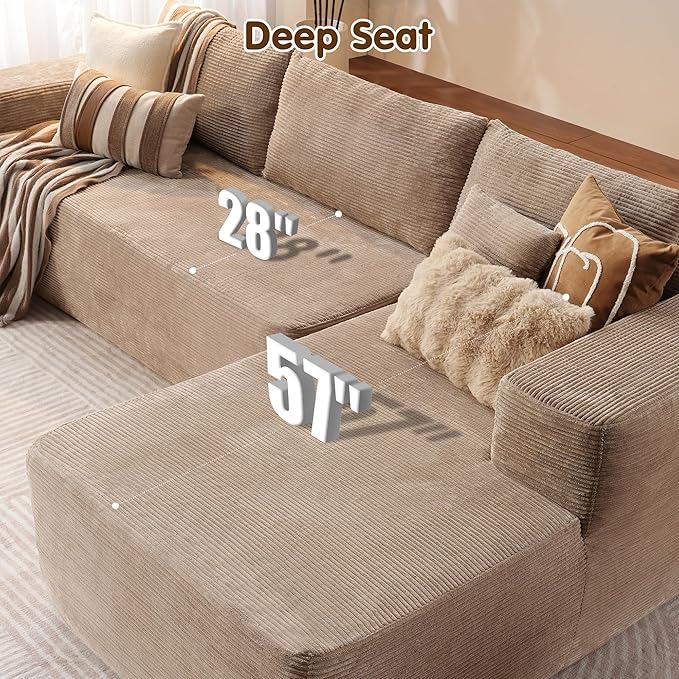 ovios 104" Cloud Sectional Couch with L-Shape Chaise,Modern Modular Sofa with Deep Seat, Upholstered Couches for Living Room Bedroom,No Assembly Required, Camel (Corduroy Fabric)