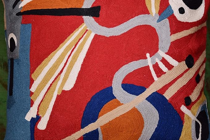 Kandinsky Modern Couch Pillow Cover Red Flow | Abstract, Contemporary, Outdoor Pillows | Mid Century Chair Cushions | Handmade Wool Size 18x18