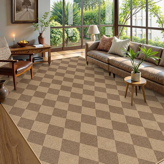 Lahome Checkered Easy Jute Rug, 9x12 Washable Dining Room Rug Indoor Outdoor Carpet, Farmhouse Neutral Non Slip Non Shedding Stain Resistance Floor Carpet for Patio Living Room Office