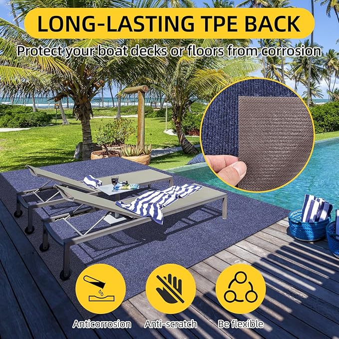 Marine Carpet,5 FT x 25 FT Deep Blue Indoor Outdoor Carpet 0.2" Thick Boat Carpet with Water-Proof TPE Backing, Non-Slide Outdoor Marine Carpet Roll for Home, Patio, Porch, Deck