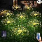 Maleyt Solar Garden Lights 8 Pack, Solar Powered Outdoor Decorative Lamps, 120 LED Solar Firework Lights with Remote Control, 8 Modes Waterproof DIY Landscape Lighting for Backyard Garden Decoration