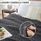 L'AGRATY Chunky Knit Blanket Throw: 72''x84'' Chenille Chunky Knitted Throw Blanket for Bed Couch - Handmade Thick Big Cable Knit Blanket - Large Chunky Crochet Blanket for Home Decor(Dark Grey)