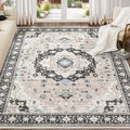 Washable Area Rugs for Living Room - 9x12 Neutral Vintage Distressed Floral Farmhouse Boho Large Soft Floor Rug Indoor Non Slip Carpet for Bedroom Dining Room Office - Pink/Dark Green
