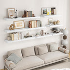 RICHFOCUS 72Inch Floating Shelves for Wall 2 Pack Shelves for Bedroom|Kitchen|Bathroom Wall Mounted Rustic Wood Floating Shelf with Invisible Brackets for Books|Storage|Decor, White
