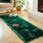 AMTOVO Faux Fur Rug, Dark Green Ultra Soft Fluffy Shag Sheepskin Rug, 2 x 6 ft Runner Area Rugs for Bedroom Sofa Throw Cushion Room Decor, Rectangle