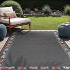 Beverly Rug Outdoor Rug 6x9 Modern Bordered Area Rugs for Indoor and Outdoor Patio Easy to Clean Non Shedding Living Room Porch Garden Washable Outside Carpet (6 x 9 Dark Gray)