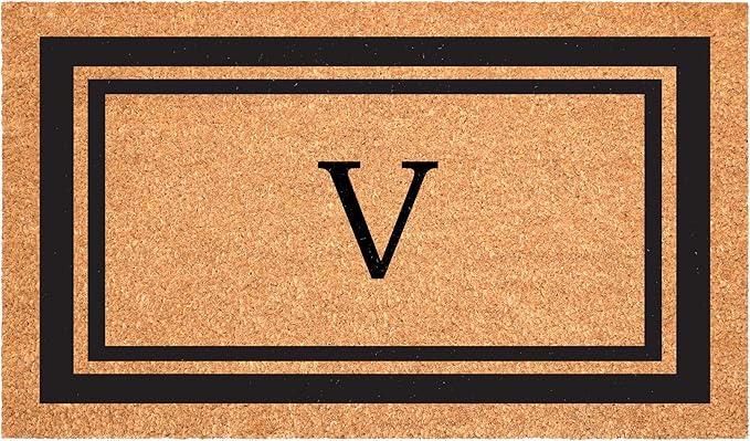 Calloway Mills 152962448 Black Border 24" x 48" Monogram Doormat (Letter V)