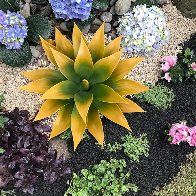 Artificial Agave Plants,Large UV Resistant Fake Agave Planters for Indoor and Outdoor Decorating Tropical Plant Succulents Greenery Indoor Decor (2Pack,18" Yellow)