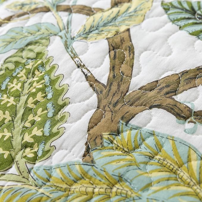 NEWLAKE Cotton Bedspread Quilt Sets - Reversible Patchwork Coverlet Set, Floral Vine Pattern, Queen Size